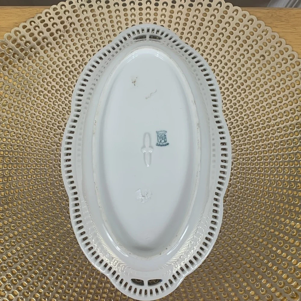 Vintage Bavaria Schumann Oval Serving Bowl 11.5” 3 Women Goddesses Open Edge